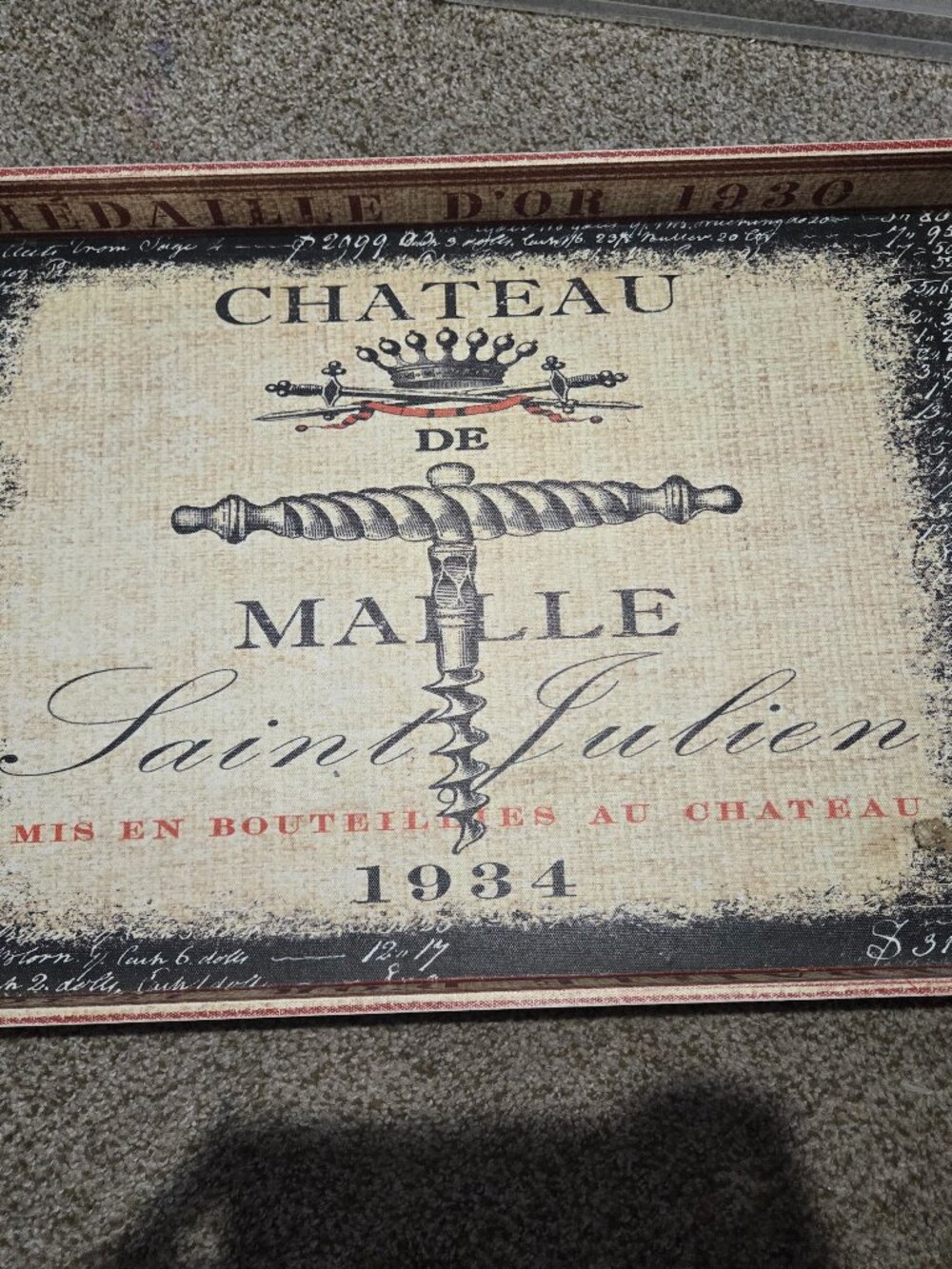 Home Essentials Chateau Saint Julien Decorative Tray | French Wine Decor